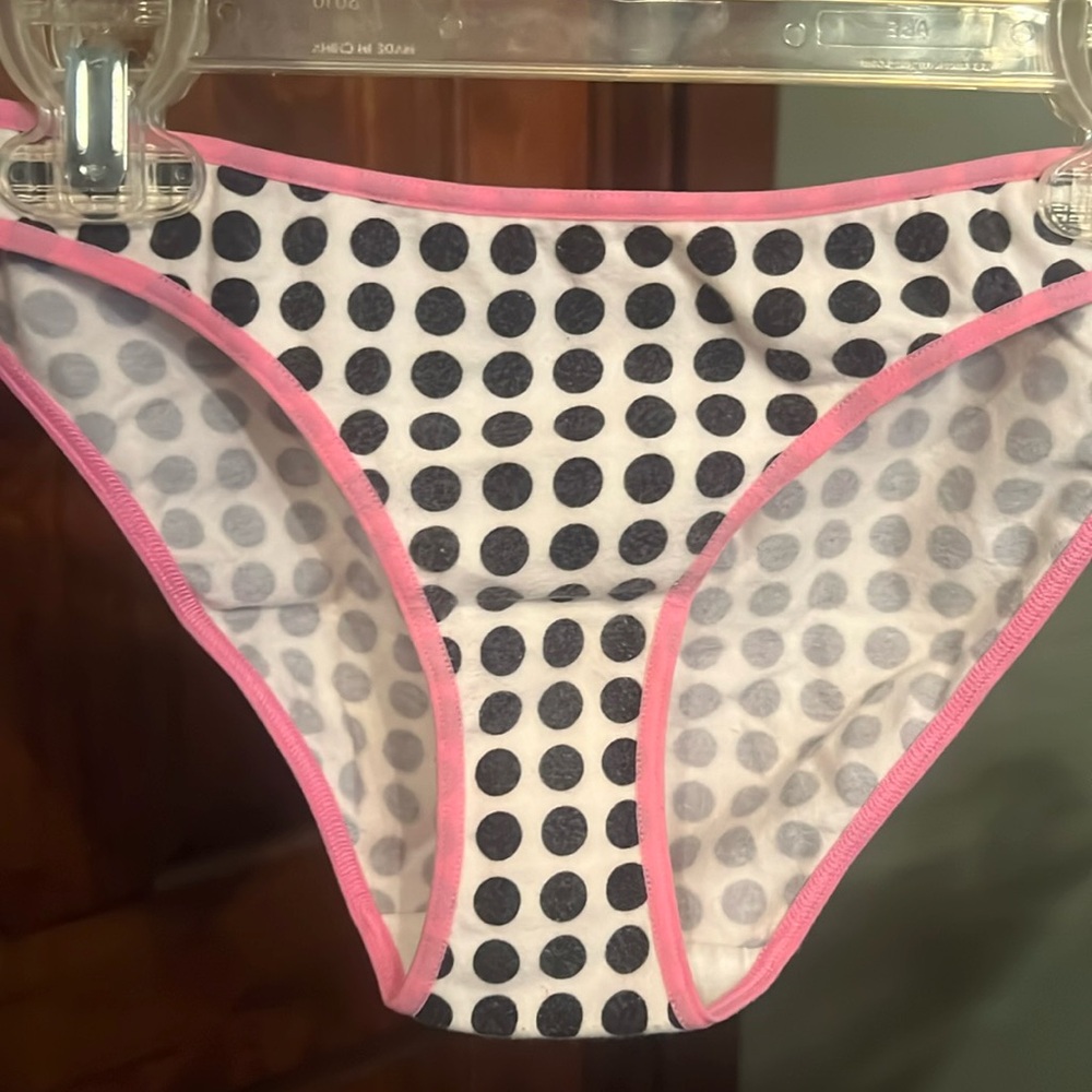 Victoria’s Secret PINK bikini undies black white polka dot pink trim size Small